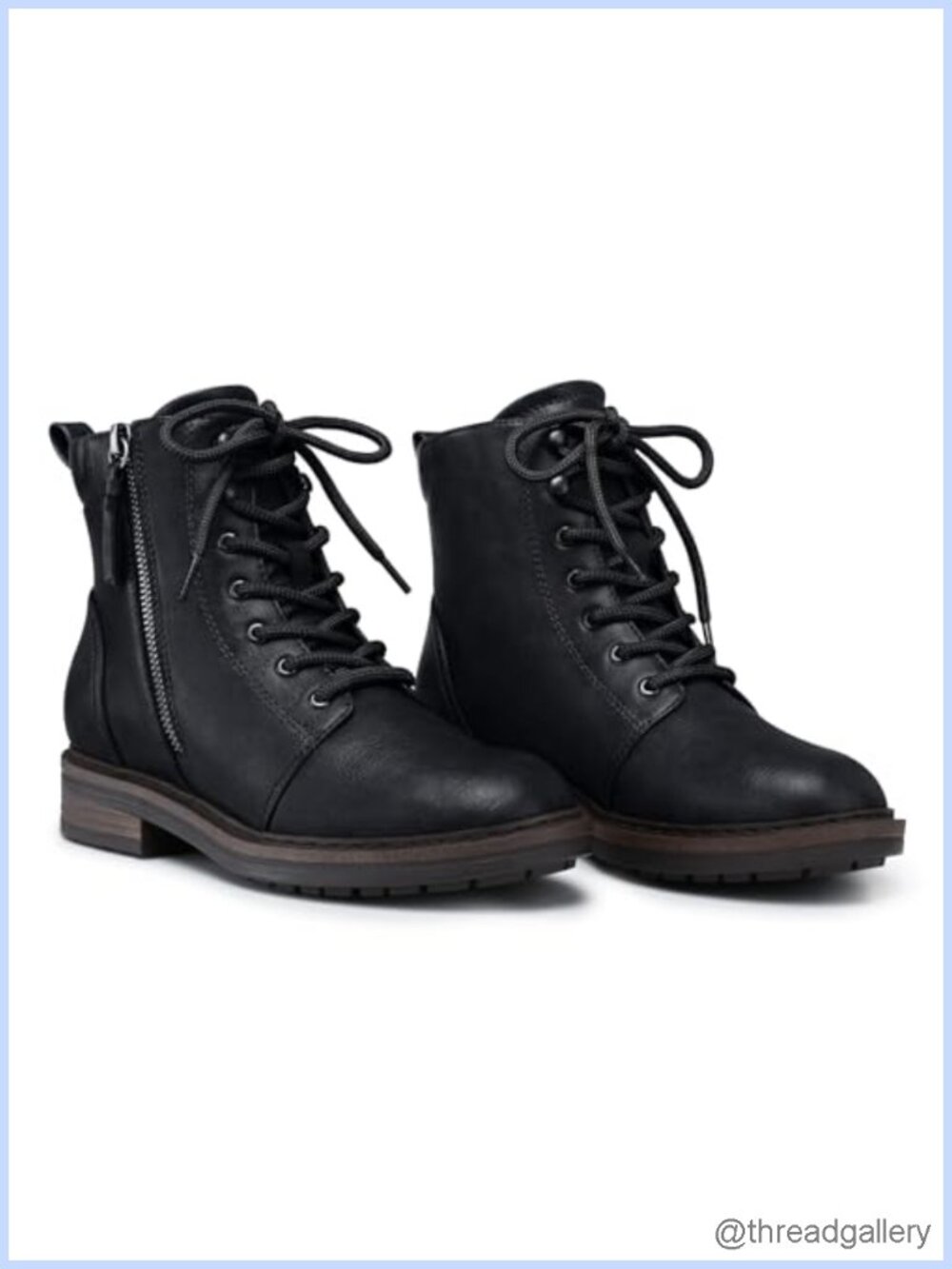 Women's Comfortable Lace-Up Flat Combat Ankle Boots Faux Leather